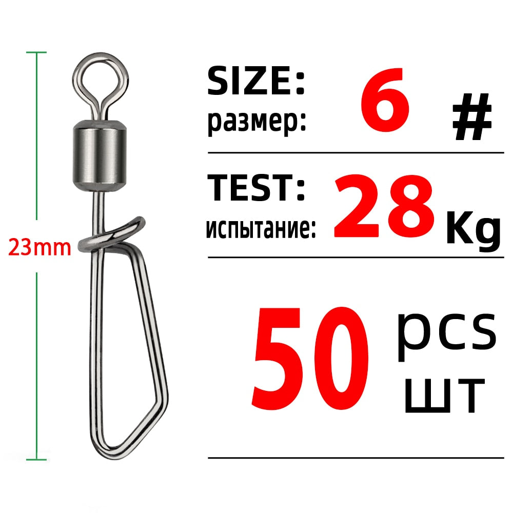 DNDYUJU 50pcs Fishing Connector Rolling Swivel With T-shape Snap Fishing Swivels Stainless Steel Beads Fishing Accessories