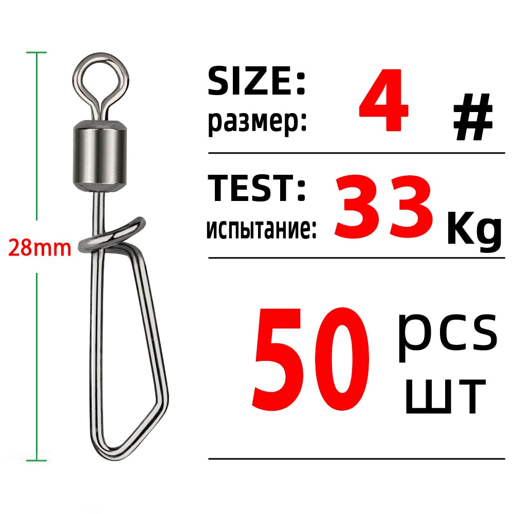 DNDYUJU 50pcs Fishing Connector Rolling Swivel With T-shape Snap Fishing Swivels Stainless Steel Beads Fishing Accessories