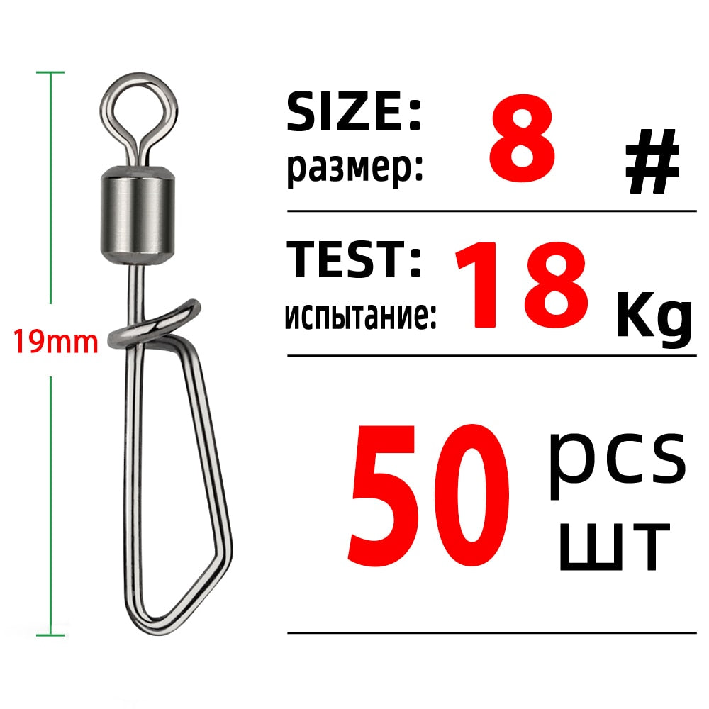 DNDYUJU 50pcs Fishing Connector Rolling Swivel With T-shape Snap Fishing Swivels Stainless Steel Beads Fishing Accessories