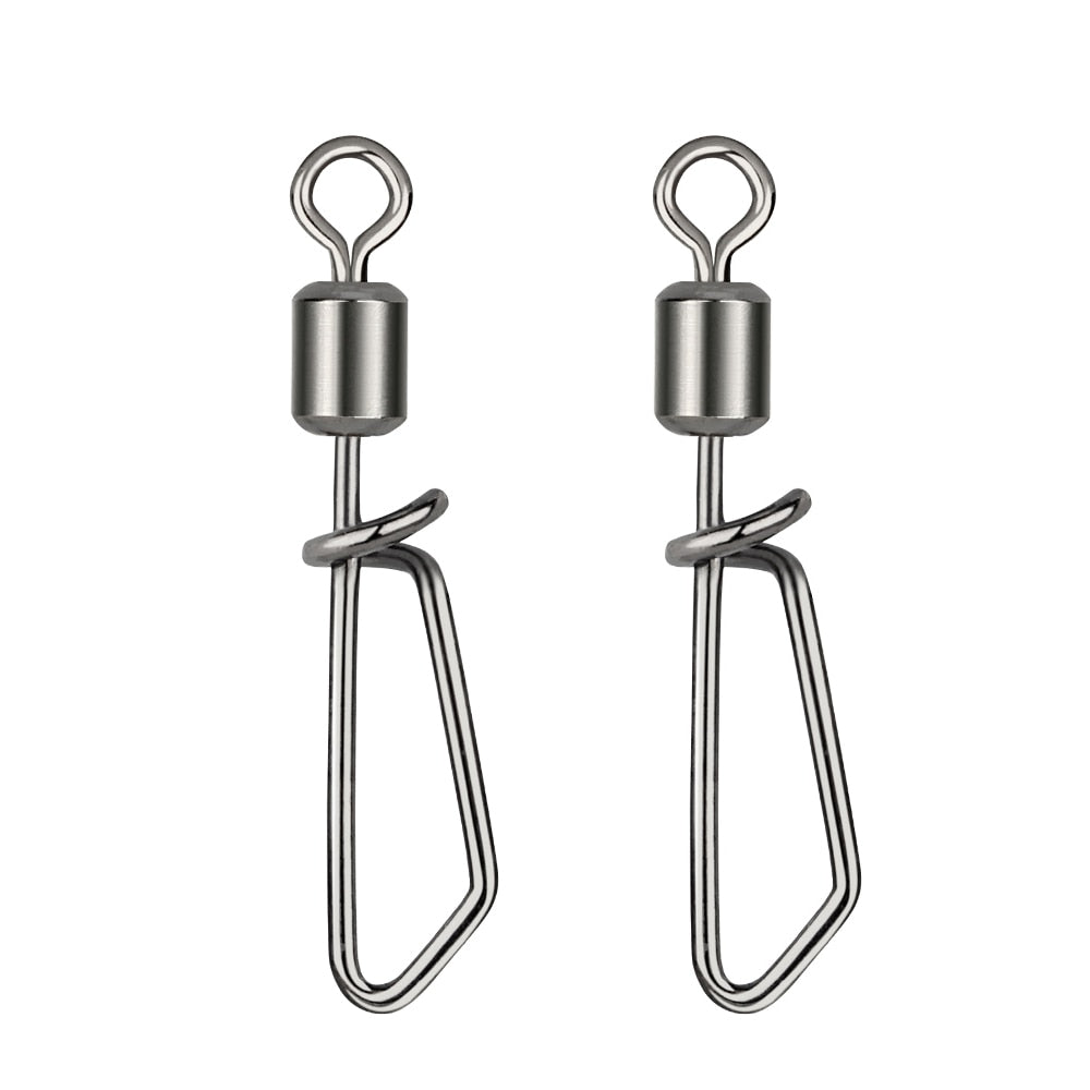 DNDYUJU 50pcs Fishing Connector Rolling Swivel With T-shape Snap Fishing Swivels Stainless Steel Beads Fishing Accessories