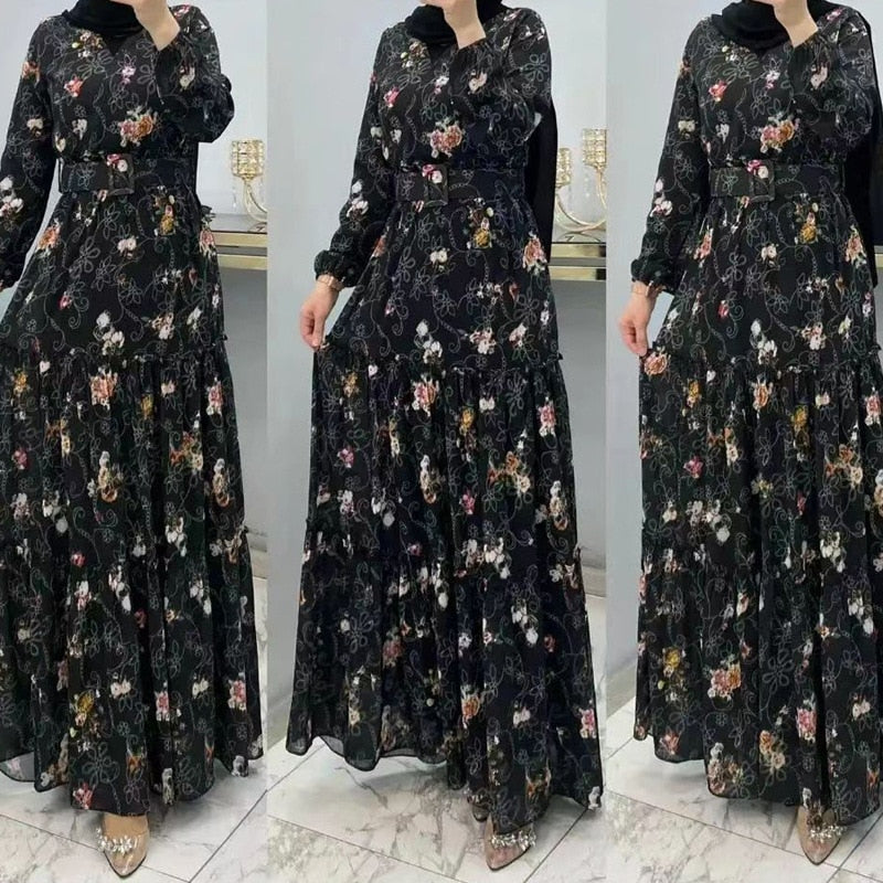 2023 Ramdan Print Muslim Dress for Women Eid Arabic Femme Abaya Islamic Turkey Evening Dresses Elegant Saudi Arabia Chothing