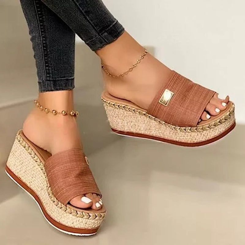 Summer Wedges Slippers Platform High Heels Women Slipper Basic Clog Wedge Slipper Flip Flop Sandals - Snapitonline