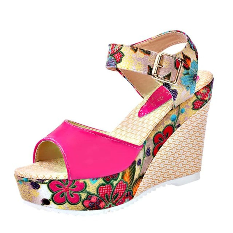 Wedge Sandals Female Floral Bowknot Platform High Heel - Snapitonline