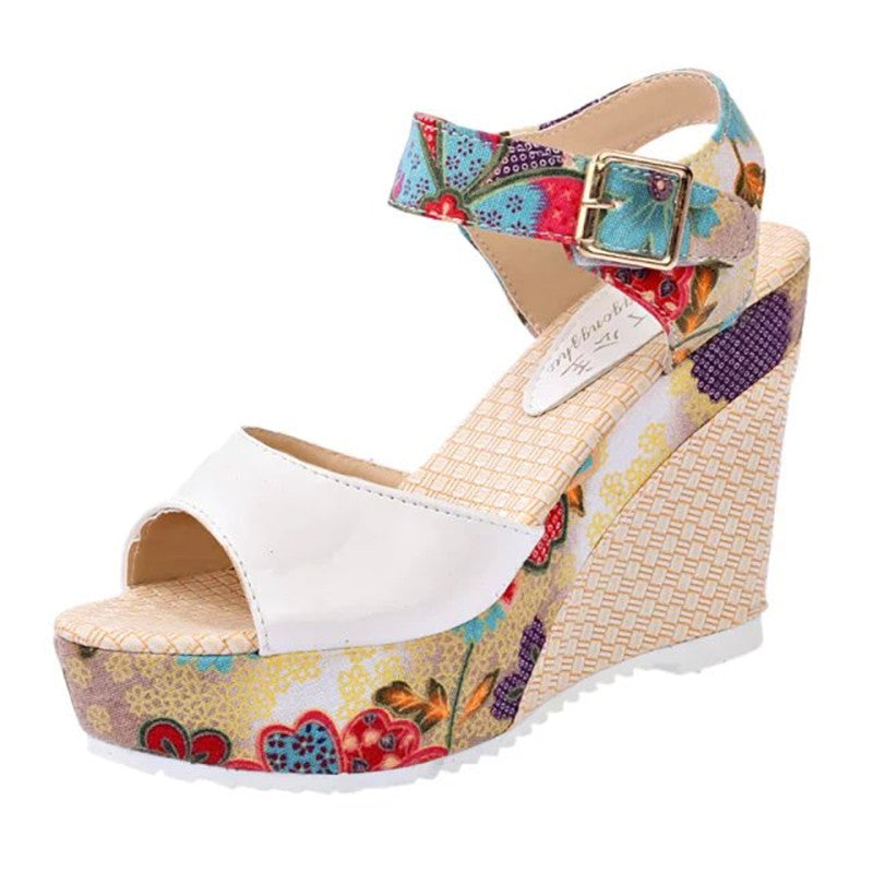Wedge Sandals Female Floral Bowknot Platform High Heel - Snapitonline
