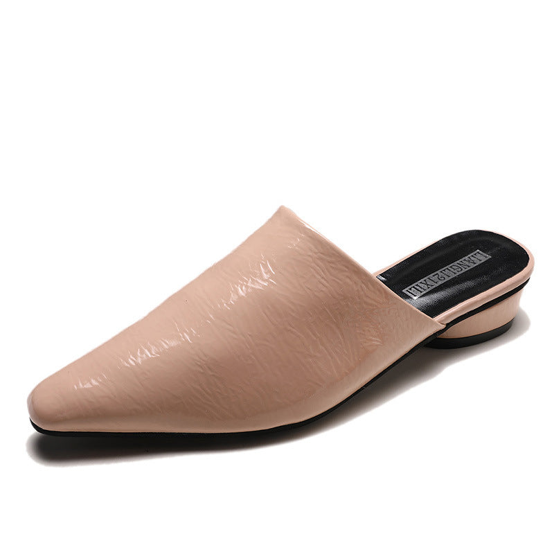 Womens Flats Shoes Mules Slides Pu Leather Slides Low Heels Pointed Toe Slippers - Snapitonline