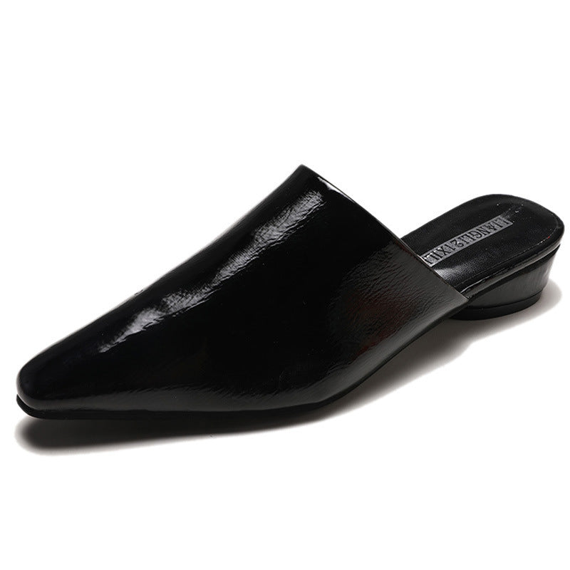 Womens Flats Shoes Mules Slides Pu Leather Slides Low Heels Pointed Toe Slippers - Snapitonline