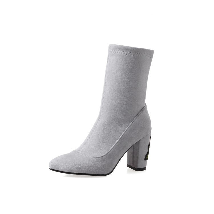 Women's shoes gray boots embroidered ethnic style - Snapitonline