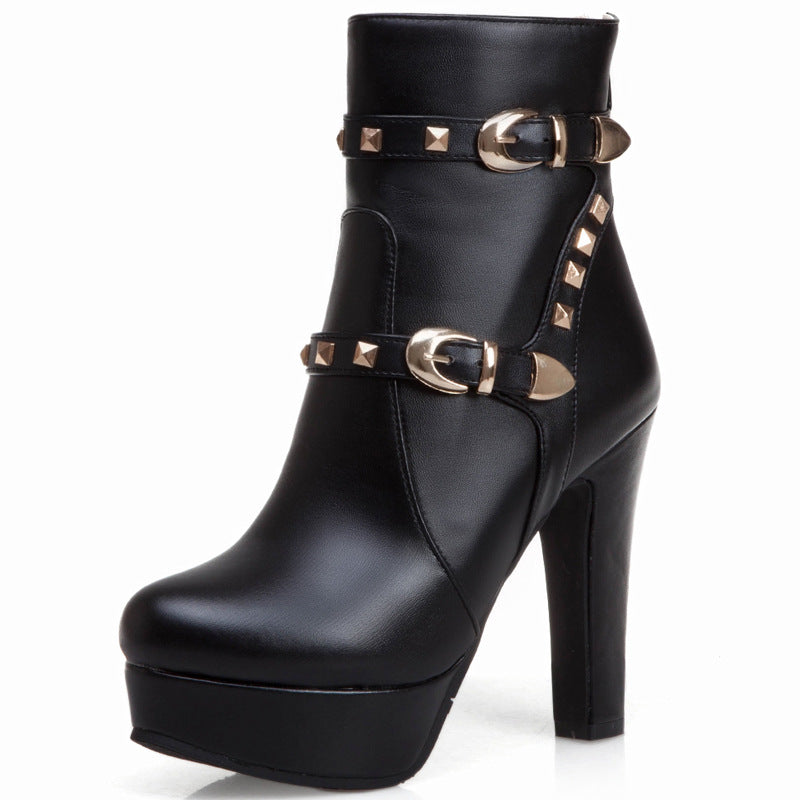 Women's studded thick heel short boots - Snapitonline