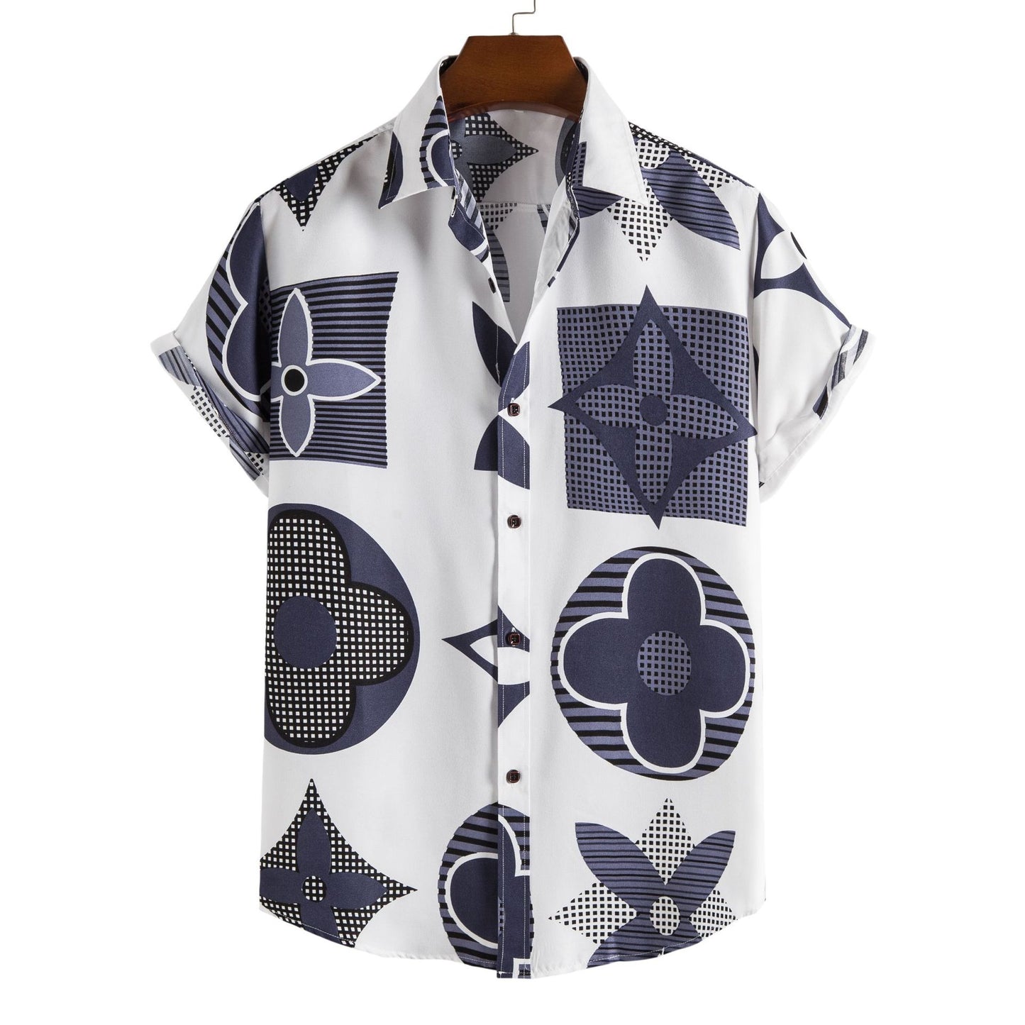 Simple Men's Short Sleeve Casual Shirt Striped Printed Shirt - Snapitonline