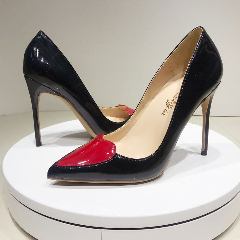 Red Love Pointed High Heels Stiletto Pumps Single Shoes - Snapitonline