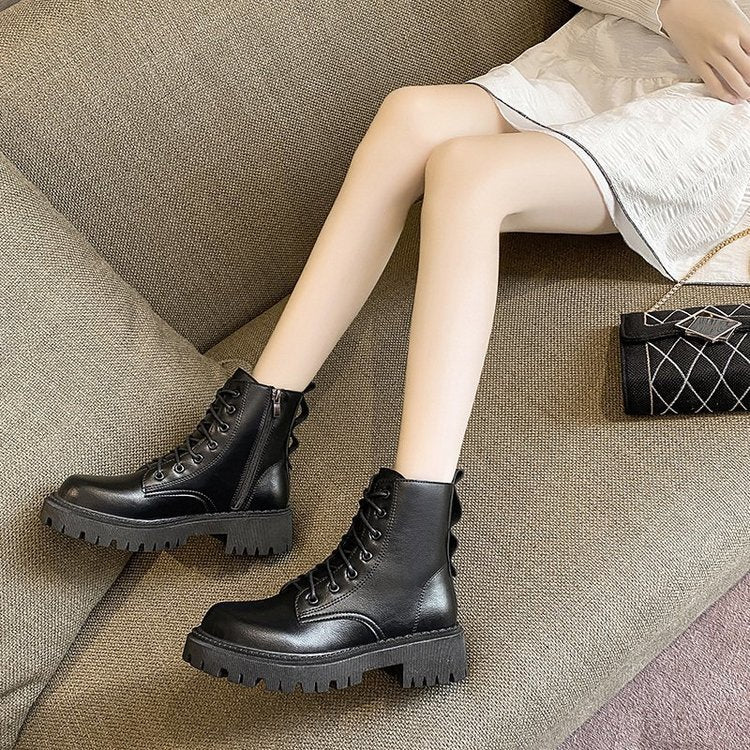 Black Martin boots women's tide autumn and winter new British style all-match thick bottom Snapitonline