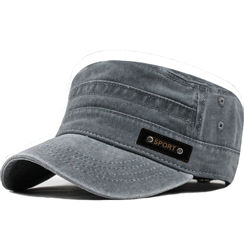 Casual Washed Cotton Flat Top Hat Adjustable Fisher Military Caps Men Women Cadet Army Cap Unique Design Vintage Four Seasons Snapitonline