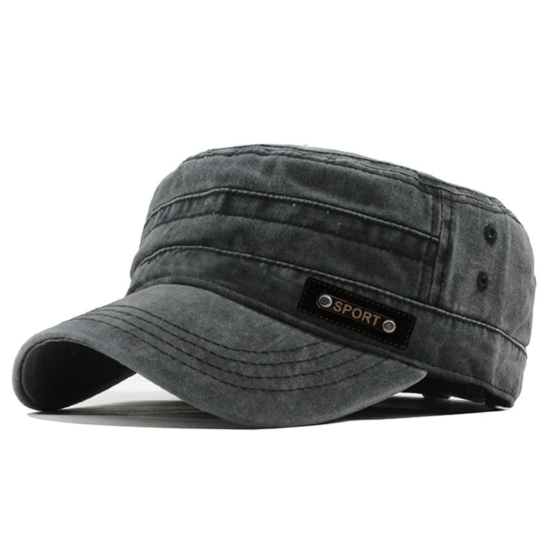 Casual Washed Cotton Flat Top Hat Adjustable Fisher Military Caps Men Women Cadet Army Cap Unique Design Vintage Four Seasons Snapitonline