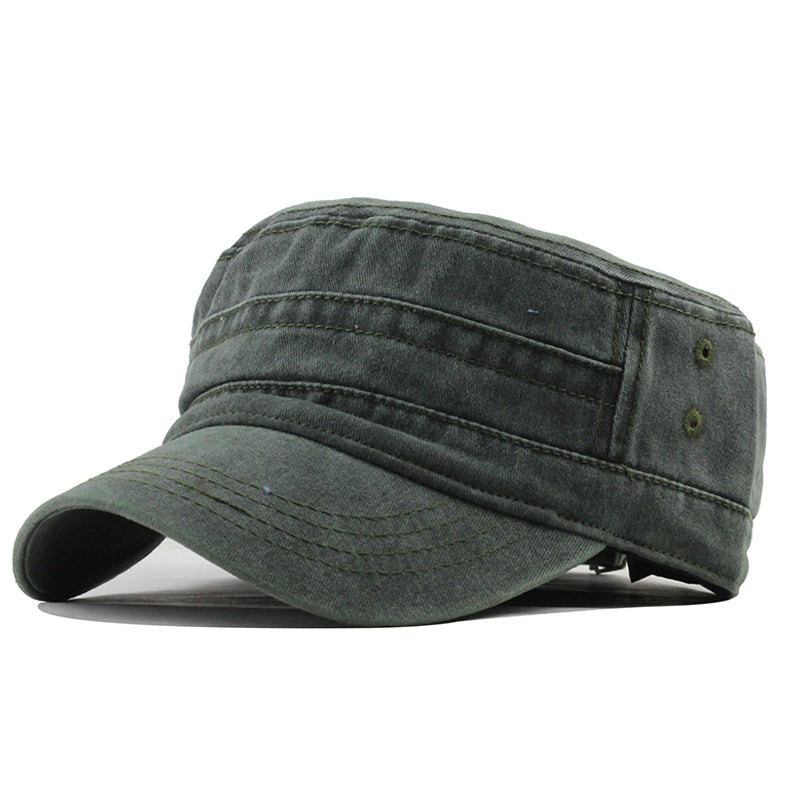 Casual Washed Cotton Flat Top Hat Adjustable Fisher Military Caps Men Women Cadet Army Cap Unique Design Vintage Four Seasons Snapitonline