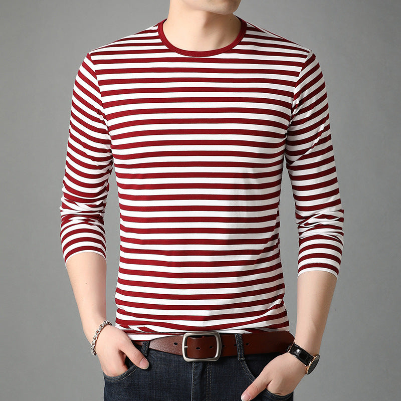 Fashion Stripes Men's Round Neck Cotton Striped Top Snapitonline