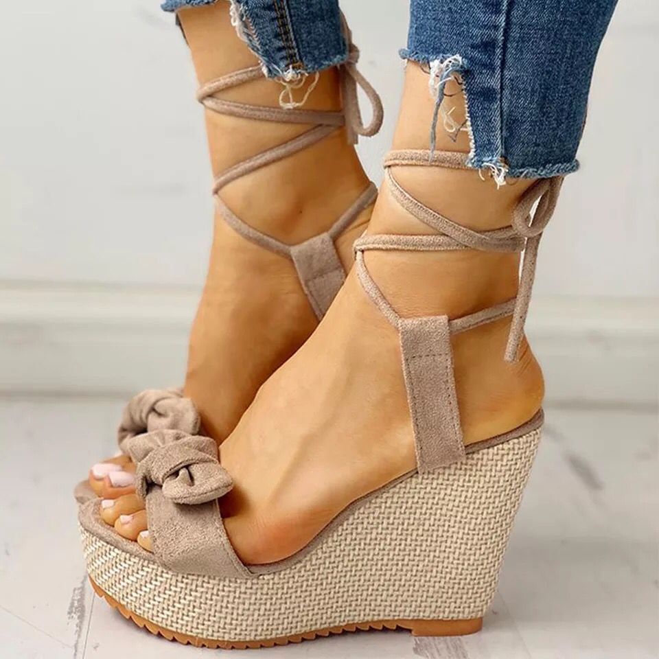 Fashionable Wedge Fish Mouth Bow Sandals Snapitonline