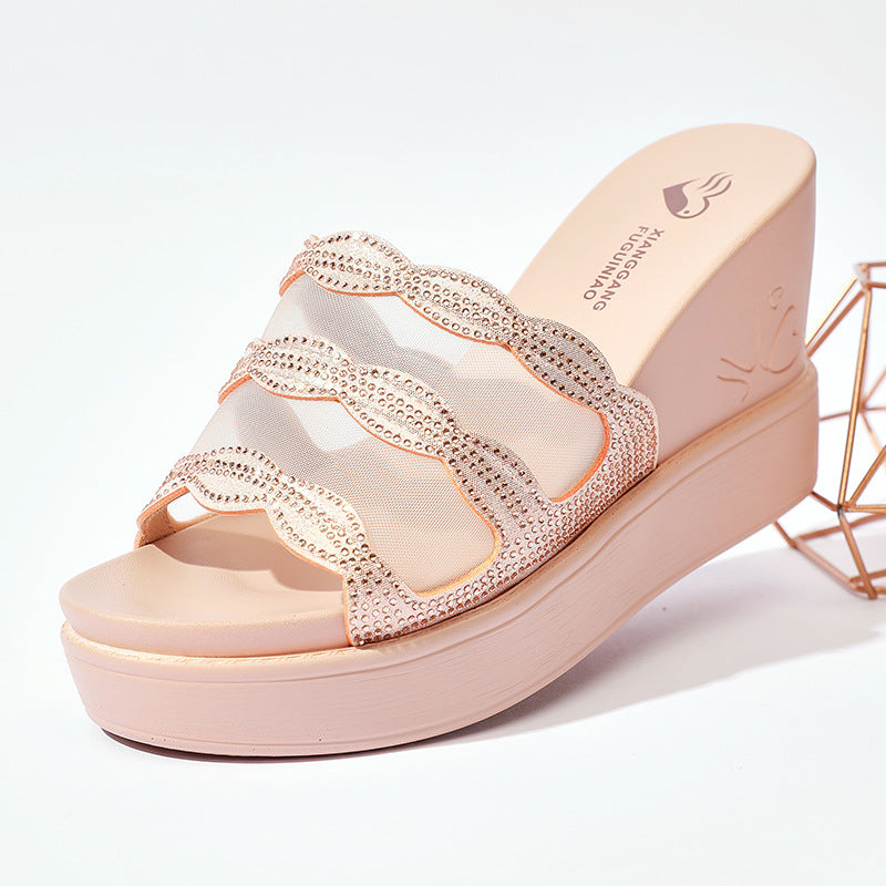 First Layer Cowhide Sandals Ladies Wedge Slippers Fish Mouth Snapitonline