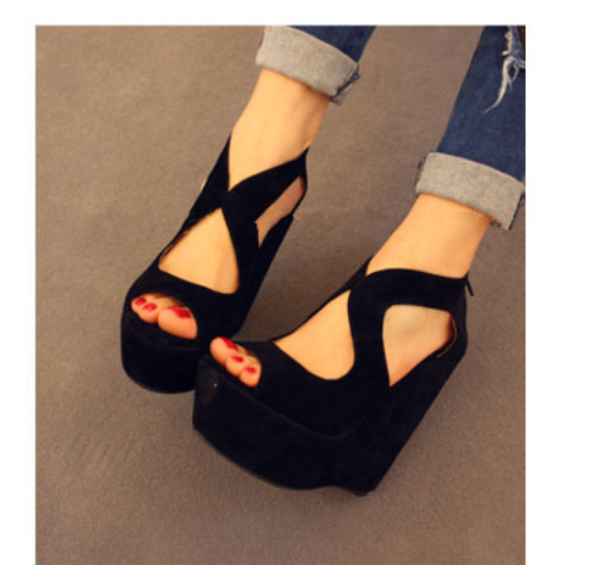 Fish mouth shoes wedge heel Snapitonline