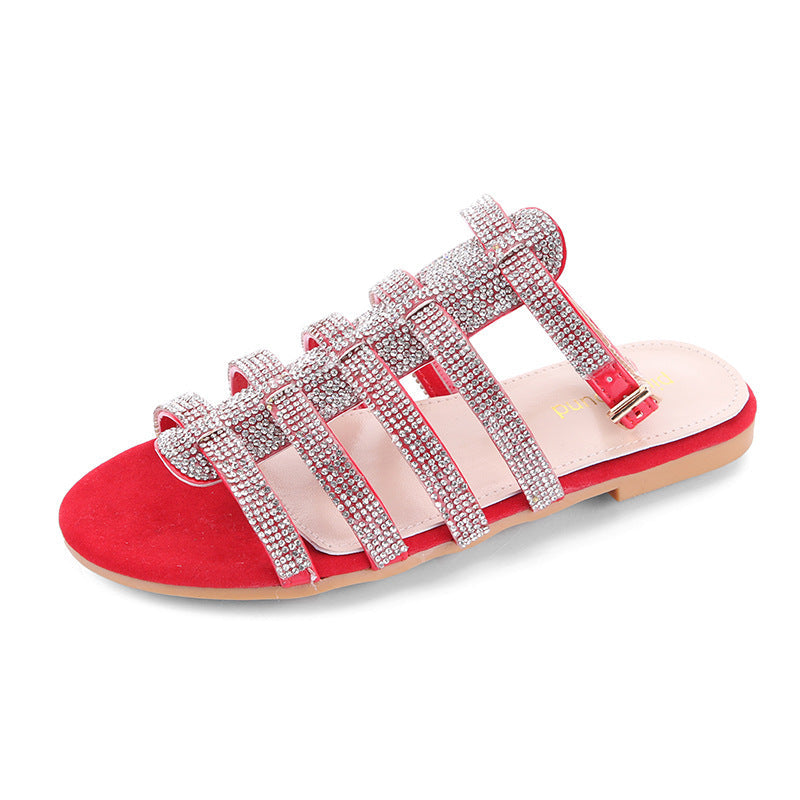 Flat Rhinestone Roman Sandals Snapitonline