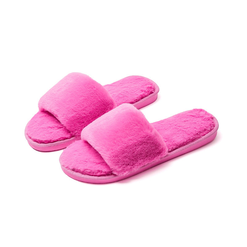 Fleece slippers women's one-word cotton slippers Snapitonline