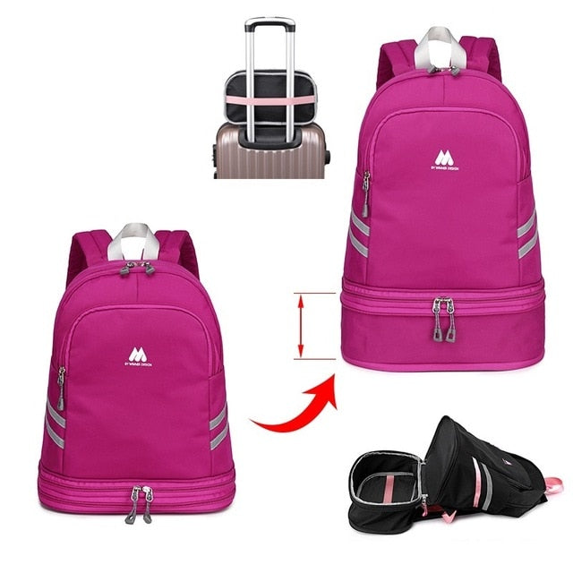 Women Pink Sport Gym Bag Waterproof Fitness Swimming Backpack Yoga Training Bag Shoe Compartment Travel Luggage Bag Sac De Sport - Snapitonline