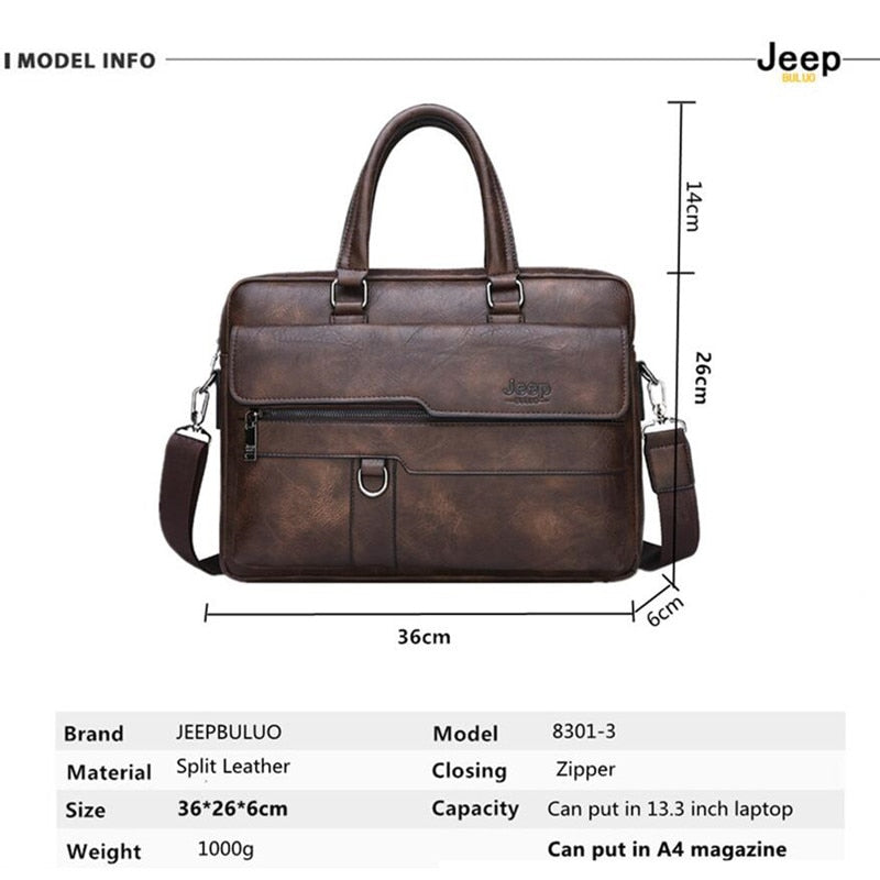JEEP BULUO Brand Man Business Briefcase Bag Split Leather High Quality Men office Bags For 14 inch Laptop A4 File Causel Male - Snapitonline