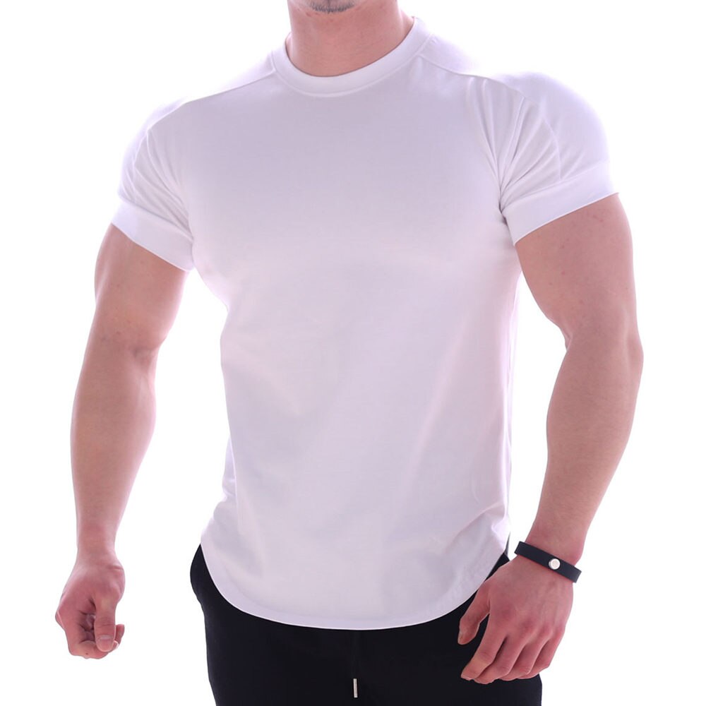 Solid Gym Fitness tshirt Men Casual Cotton Short sleeve T-shirt Bodybuilding Skinny Tee shirt Tops Male Summer Training Clothing - Snapitonline