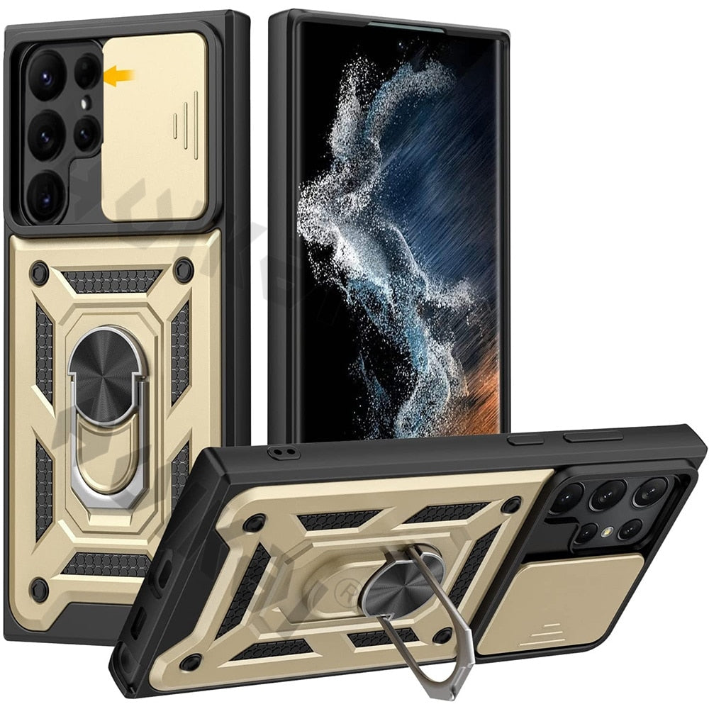 Slide Camera Lens Case for Samsung Galaxy S21 Ultra S22 Plus Note 20 Ultra S20 FE A53 A73 A71 Military Grade Bumpers Armor Cover - Snapitonline