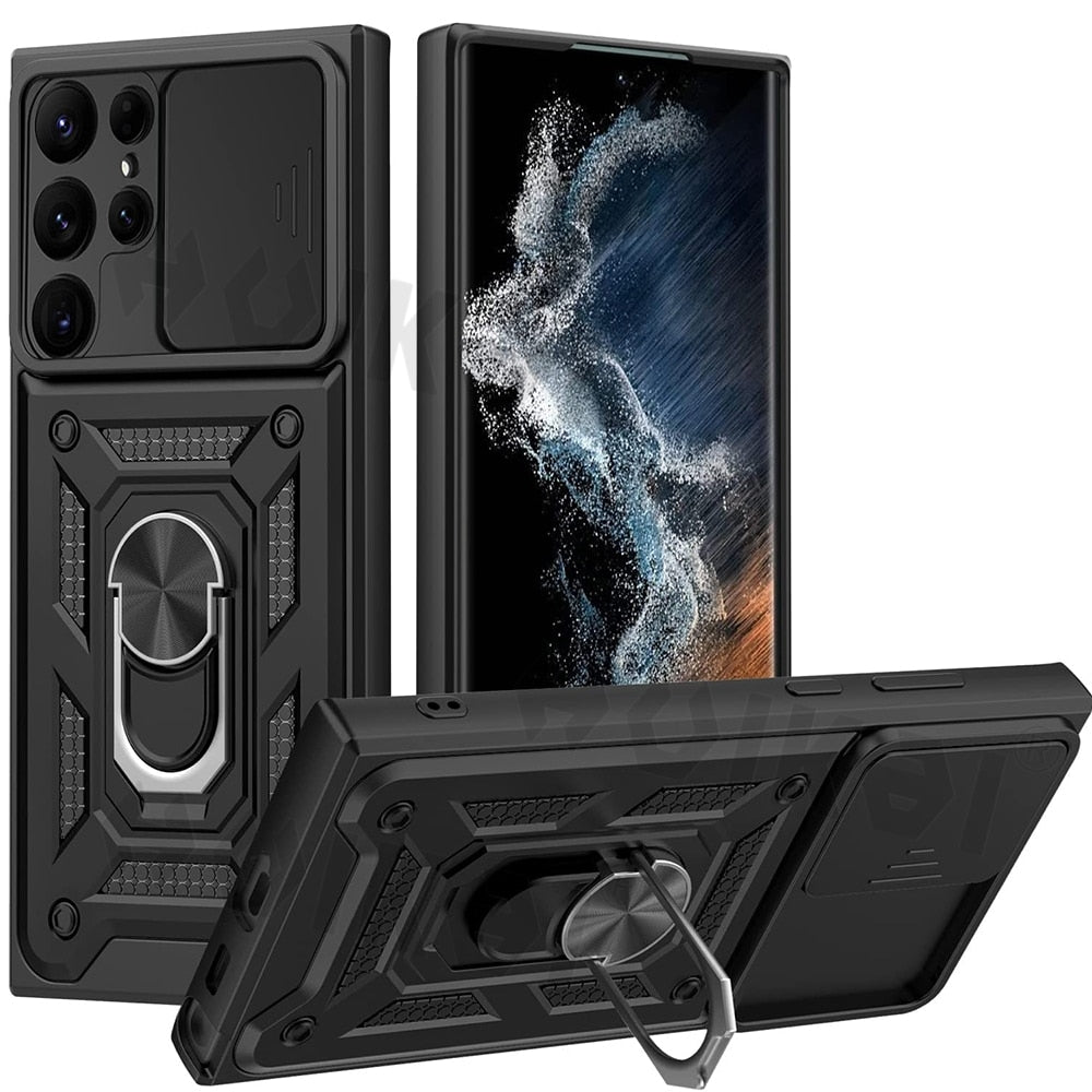 Slide Camera Lens Case for Samsung Galaxy S21 Ultra S22 Plus Note 20 Ultra S20 FE A53 A73 A71 Military Grade Bumpers Armor Cover - Snapitonline