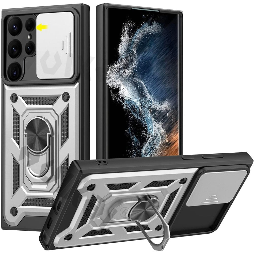 Slide Camera Lens Case for Samsung Galaxy S21 Ultra S22 Plus Note 20 Ultra S20 FE A53 A73 A71 Military Grade Bumpers Armor Cover - Snapitonline