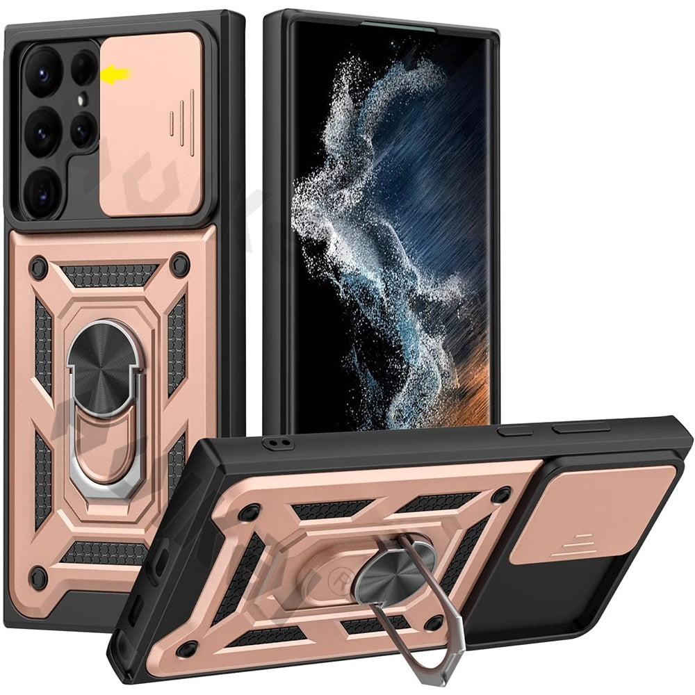 Slide Camera Lens Case for Samsung Galaxy S21 Ultra S22 Plus Note 20 Ultra S20 FE A53 A73 A71 Military Grade Bumpers Armor Cover - Snapitonline