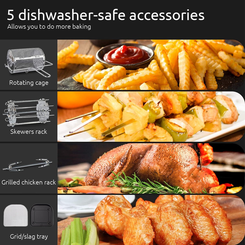 MIUI 10L/12.7QT Electric Air Fryer Oven MI-CYCLONE Rotisserie Dehydrator LED Large Capacity Chicken Frying Machine 5in1 - Snapitonline