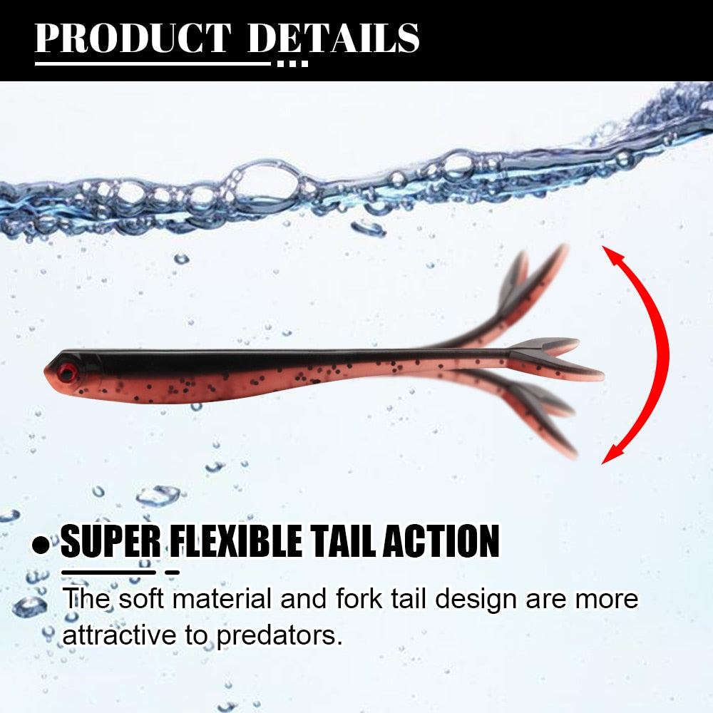 Spinpoler 20pcs Soft Fishing Lure Artificial Bait Fork Tail 75mm 1.6g Jerkbait Minnow Drop Shot Rubber For Rigging And Jigging