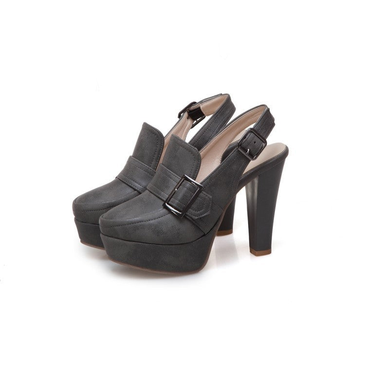 Platform Spike High Heels Buckle Retro Slingbacks Womens Shoes Heels Pumps - Snapitonline
