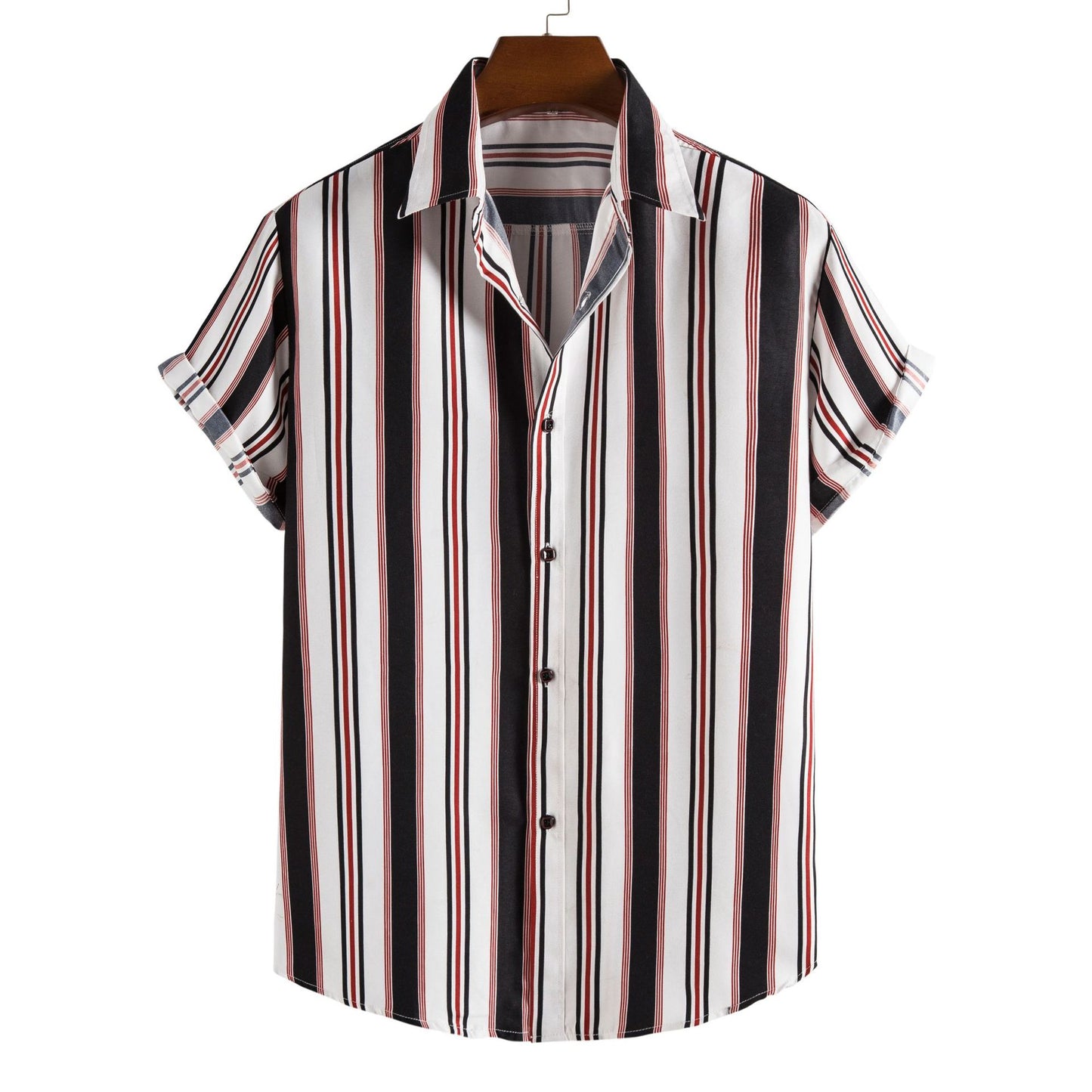 Simple Men's Short Sleeve Casual Shirt Striped Printed Shirt - Snapitonline