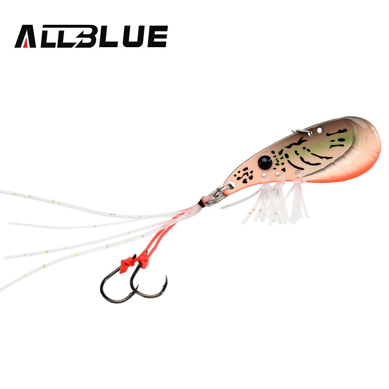 ALLBLUE Crazy Shrimp 7g 14g Metal VIB Sinking Blade Spoon Fishing Lure Bass Artificial Bait With Jig Assist Hook Rubber Skirt