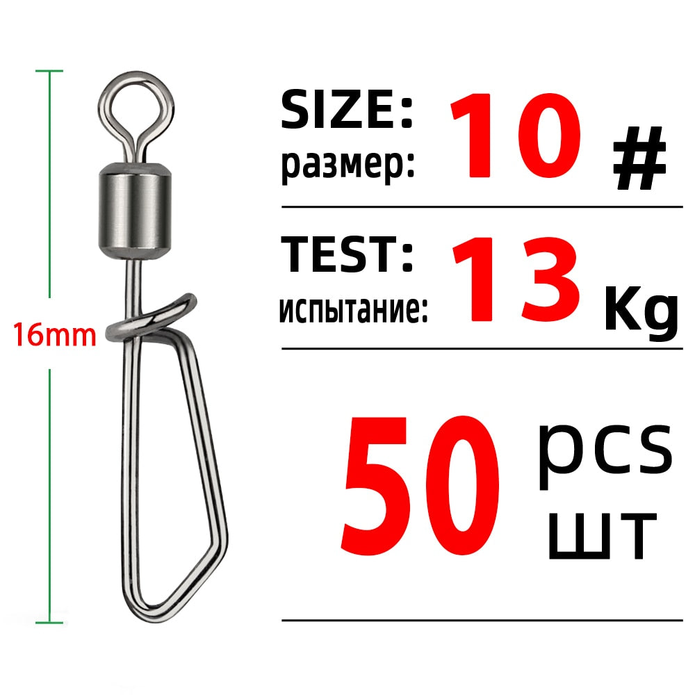 DNDYUJU 50pcs Fishing Connector Rolling Swivel With T-shape Snap Fishing Swivels Stainless Steel Beads Fishing Accessories