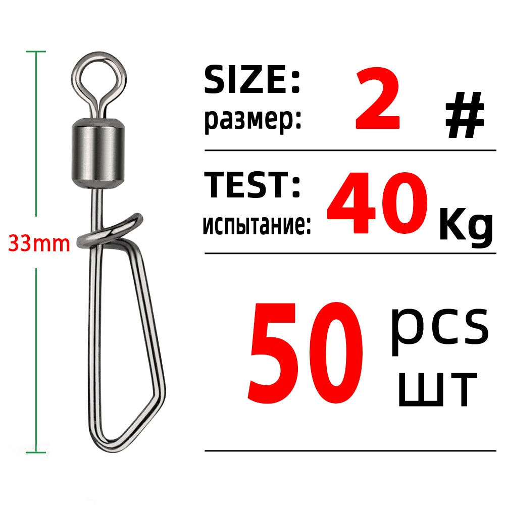 DNDYUJU 50pcs Fishing Connector Rolling Swivel With T-shape Snap Fishing Swivels Stainless Steel Beads Fishing Accessories