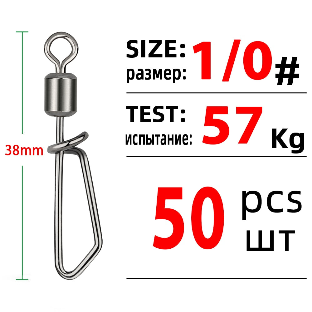 DNDYUJU 50pcs Fishing Connector Rolling Swivel With T-shape Snap Fishing Swivels Stainless Steel Beads Fishing Accessories