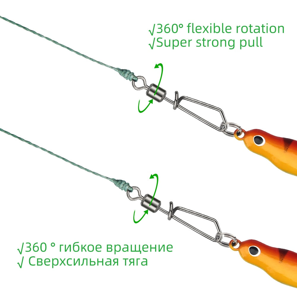DNDYUJU 50pcs Fishing Connector Rolling Swivel With T-shape Snap Fishing Swivels Stainless Steel Beads Fishing Accessories
