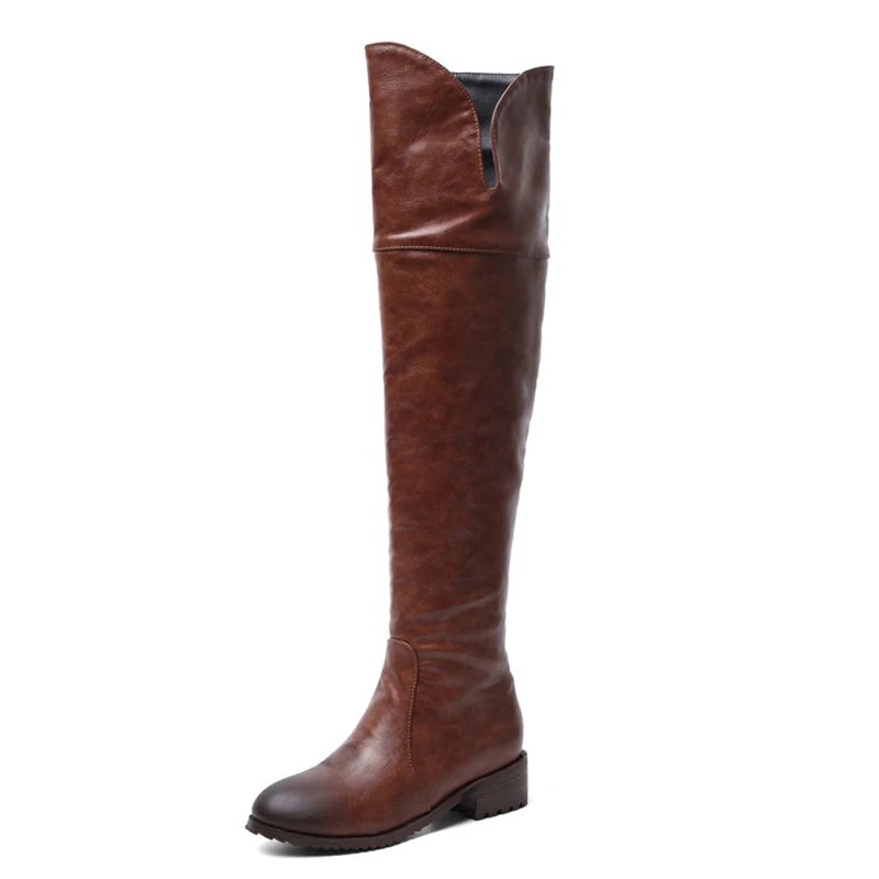 Women Over the Knee Boots Heels Long Boots Black Lady Shoes Big Size 44 45 46 Botine