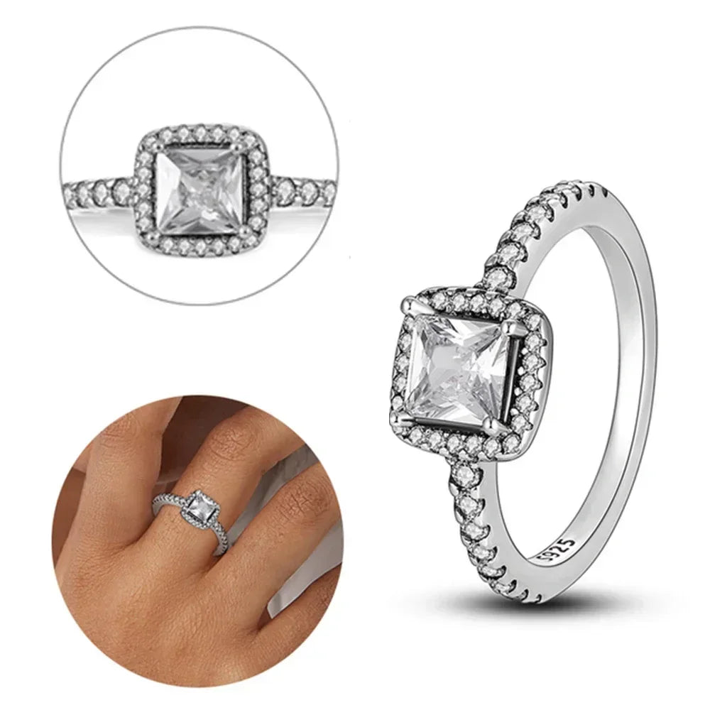 925 Sterling Silver Rings Stackable Colored Zircon Sun Moon Star Center for Women Original Silver 925 Wedding Ring Jewelry Gift