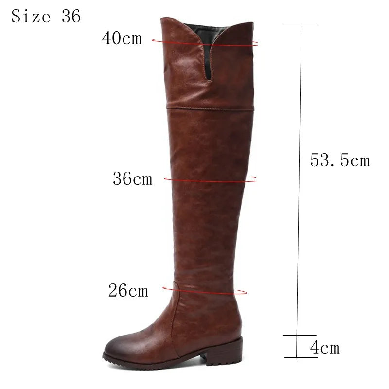 Women Over the Knee Boots Heels Long Boots Black Lady Shoes Big Size 44 45 46 Botine