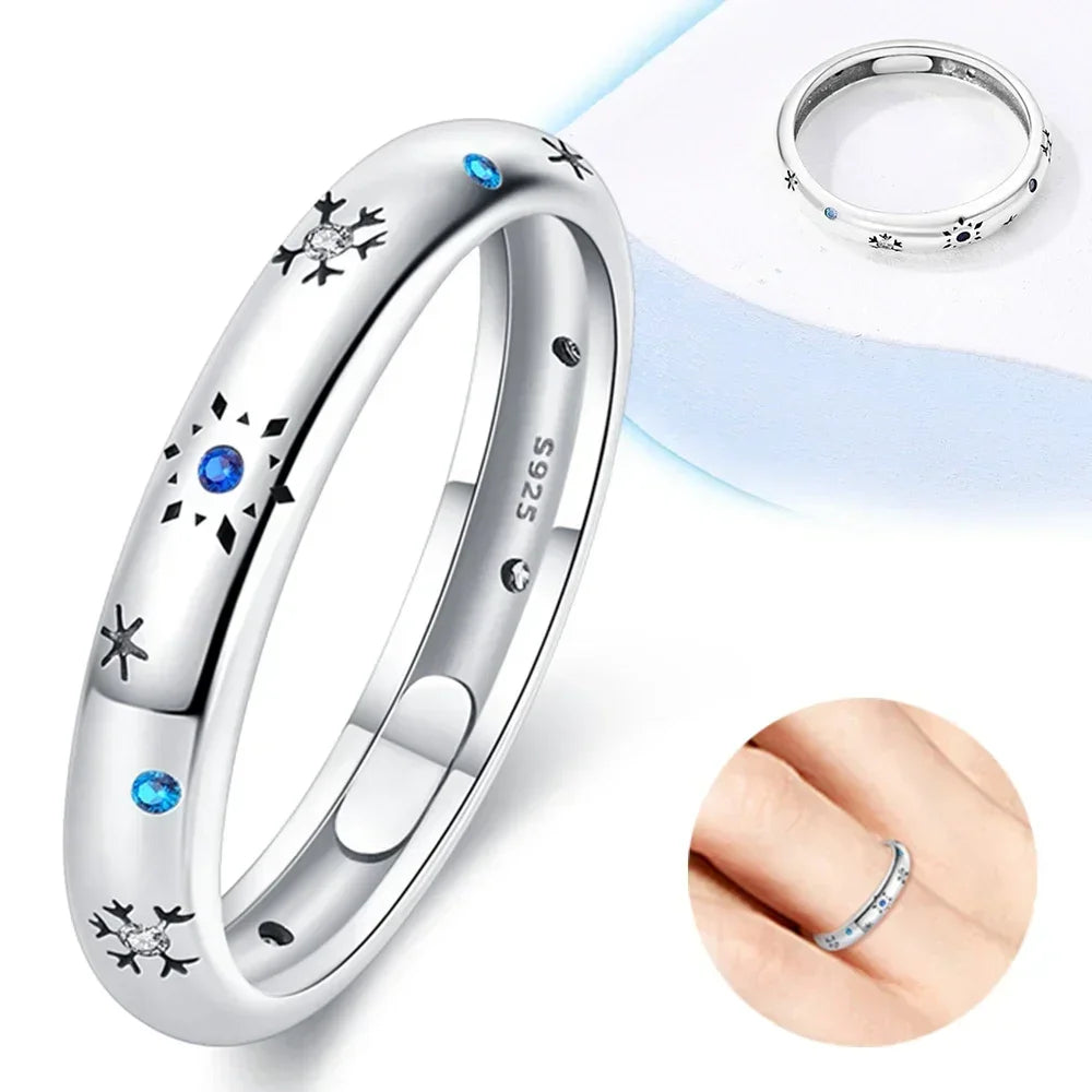 925 Sterling Silver Rings Stackable Colored Zircon Sun Moon Star Center for Women Original Silver 925 Wedding Ring Jewelry Gift