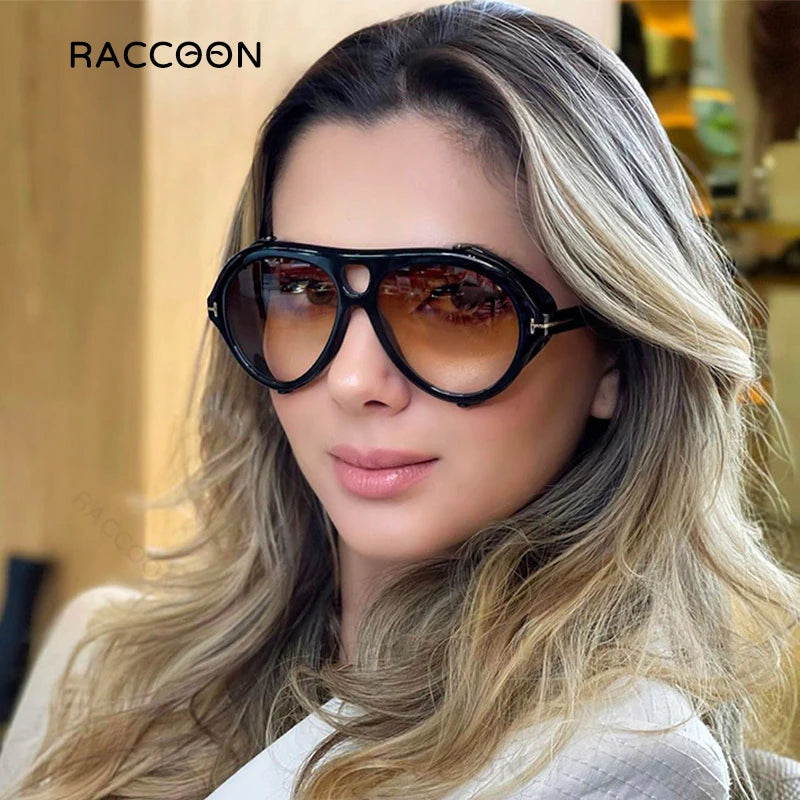 Vintage Pilot Sunglasses Women Fashion Luxury Brand Designer Tom Neughman Sun Glasses Men Classic Yellow Shades Side Cool Shield