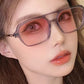 Retro Double Bridges Sunglasses Women Fashion Pink Gradient Eyewear Trending Hollow Leopard Blue Square Sun Glasses Men Shades