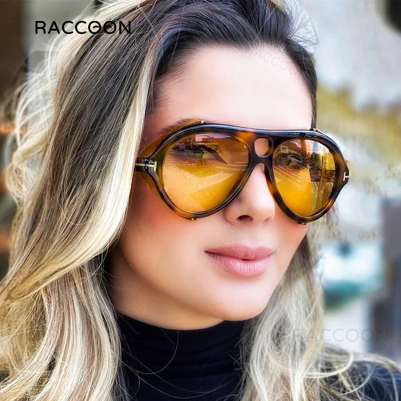 Vintage Pilot Sunglasses Women Fashion Luxury Brand Designer Tom Neughman Sun Glasses Men Classic Yellow Shades Side Cool Shield
