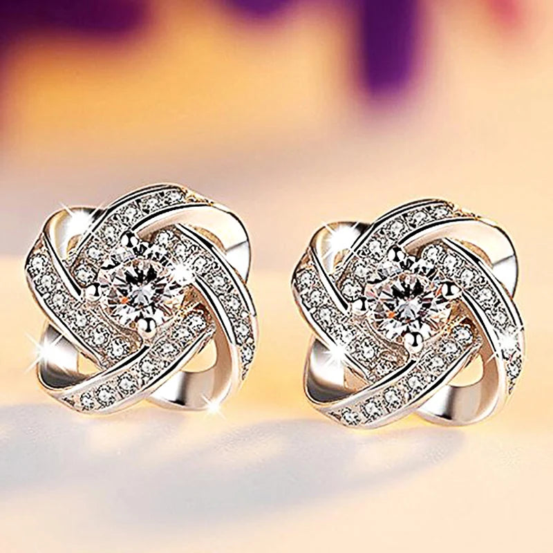 Huitan Elegant Lady Aesthetic Stud Earrings with Brilliant Zirconia Graceful Jewelry for Engagement Ceremony Chic Accessories