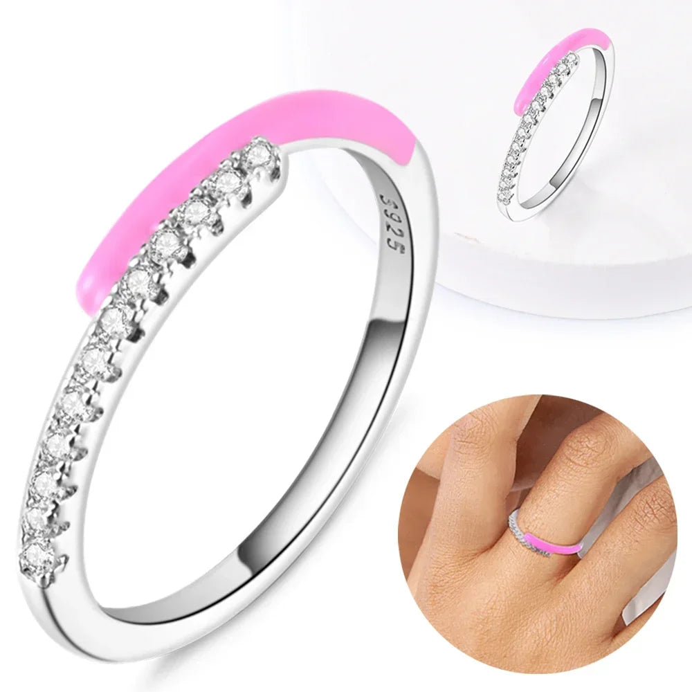 925 Sterling Silver Rings Stackable Colored Zircon Sun Moon Star Center for Women Original Silver 925 Wedding Ring Jewelry Gift