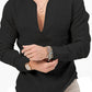New Men's Henry Long Sleeve T-Shirt Slim Fit Solid Color Large Size Deep V Neck Shirt